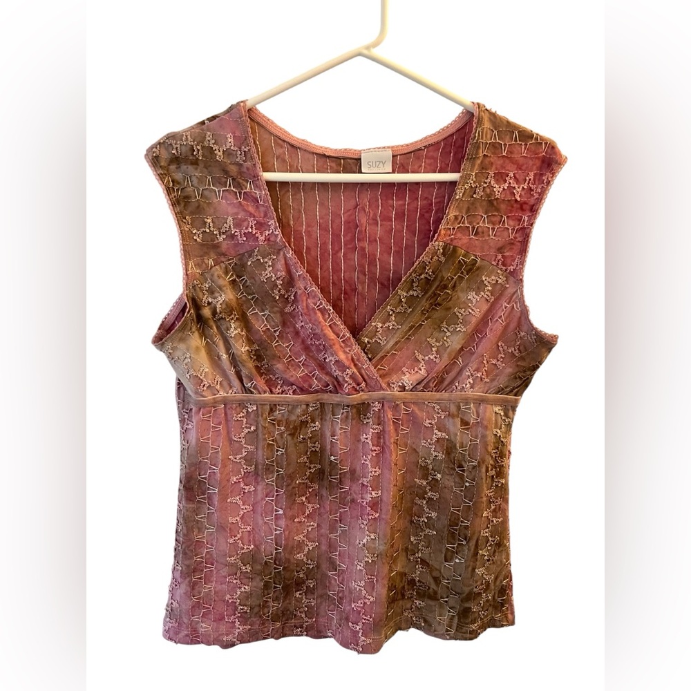 Elegant Pink and Brown V-Neck Blouse Y2K